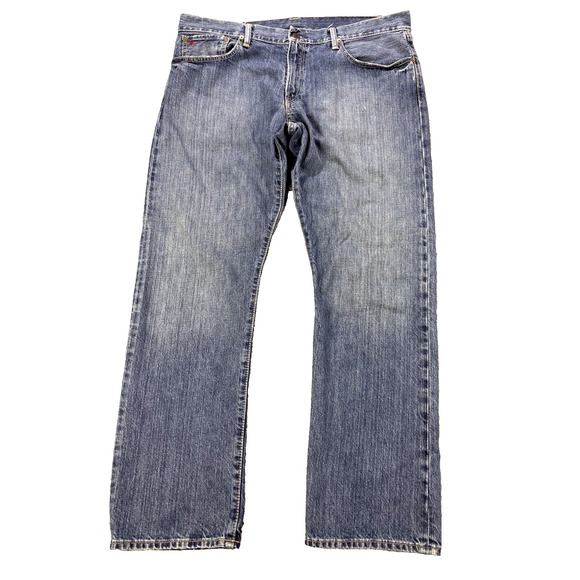 Polo Ralph Lauren Hampton Straight Jeans Men 36x30 Blue Selvedge Distress Denim